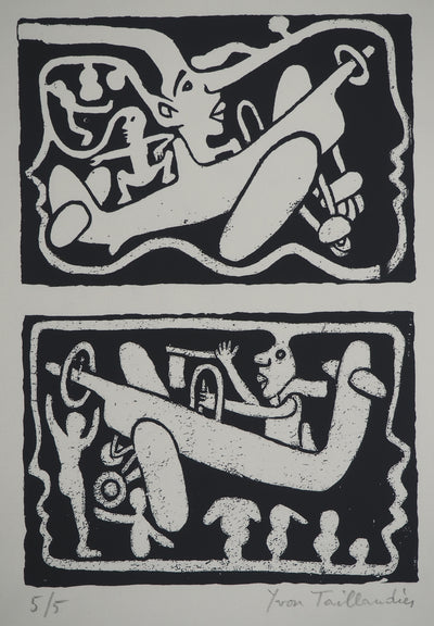 Yvon TAILLANDIER : Un monde en altitude en noir II, Sérigraphie originale (vue générale) - Crédit photo : Galerie Art.Paris