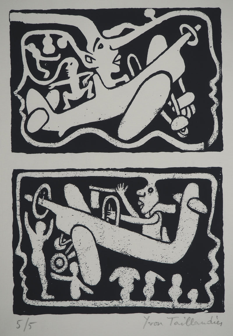 Yvon TAILLANDIER : Un monde en altitude en noir II, Sérigraphie originale (vue générale) - Crédit photo : Galerie Art.Paris