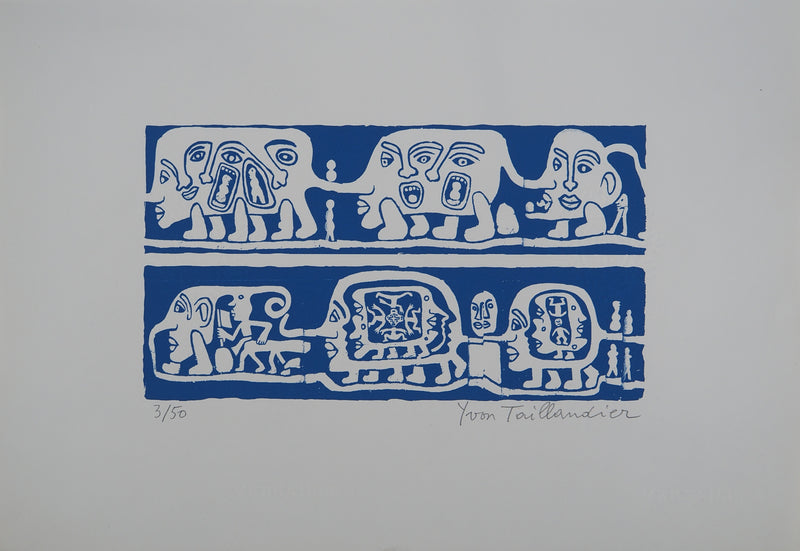 Yvon TAILLANDIER : Catitipède aux visages en bleu, Sérigraphie originale (photo de détail 2) - Crédit photo : Galerie Art.Paris