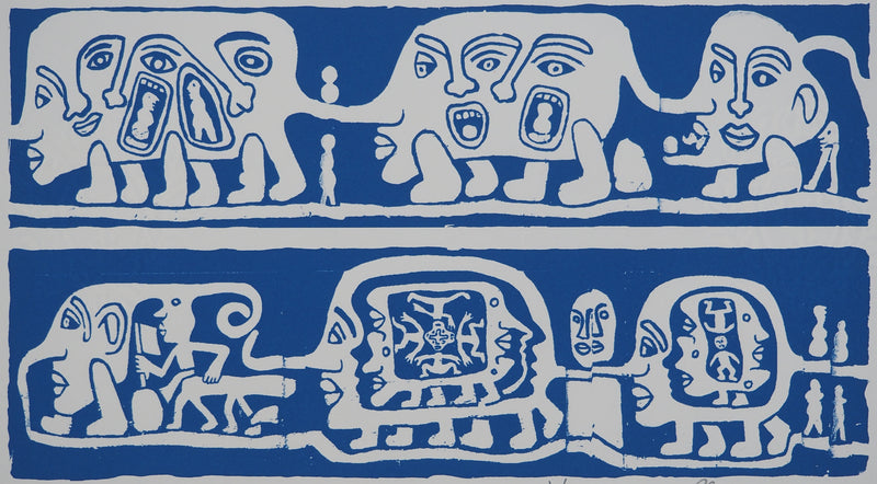 Yvon TAILLANDIER : Catitipède aux visages en bleu, Sérigraphie originale (vue générale) - Crédit photo : Galerie Art.Paris
