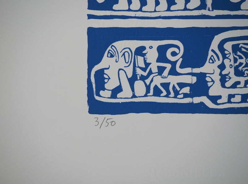 Yvon TAILLANDIER : Catitipède aux visages en bleu, Sérigraphie originale (photo de détail 6) - Crédit photo : Galerie Art.Paris