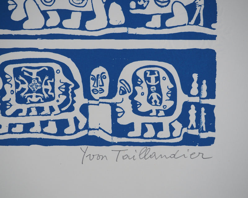 Yvon TAILLANDIER : Catitipède aux visages en bleu, Sérigraphie originale (photo de détail 3) - Crédit photo : Galerie Art.Paris