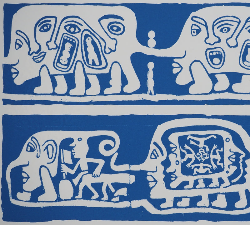 Yvon TAILLANDIER : Catitipède aux visages en bleu, Sérigraphie originale (photo de détail 4) - Crédit photo : Galerie Art.Paris