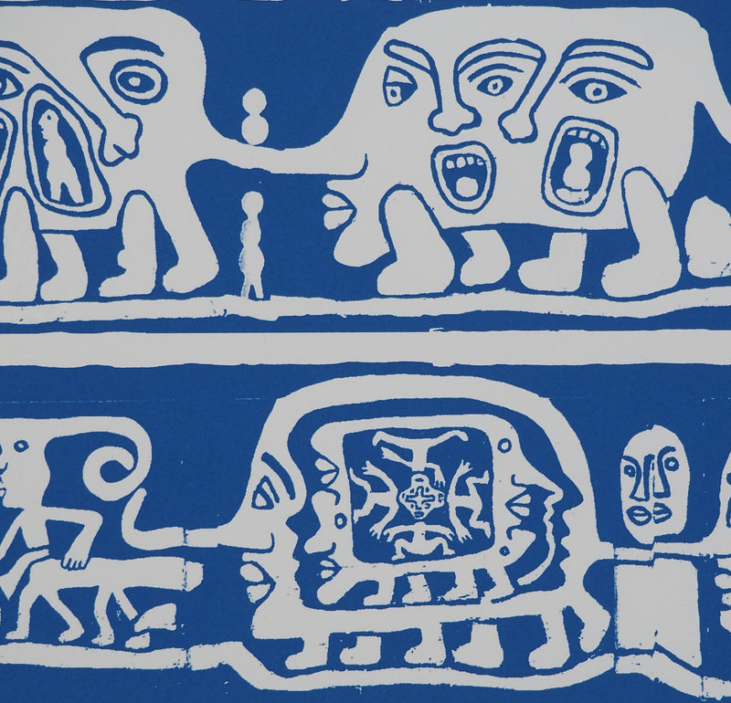 Yvon TAILLANDIER : Catitipède aux visages en bleu, Sérigraphie originale (photo de détail 5) - Crédit photo : Galerie Art.Paris