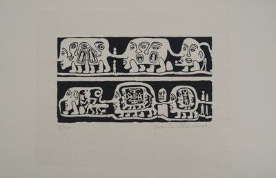 Yvon TAILLANDIER : Catitipède aux visages en noir, Sérigraphie originale (photo de détail 3) - Crédit photo : Galerie Art.Paris