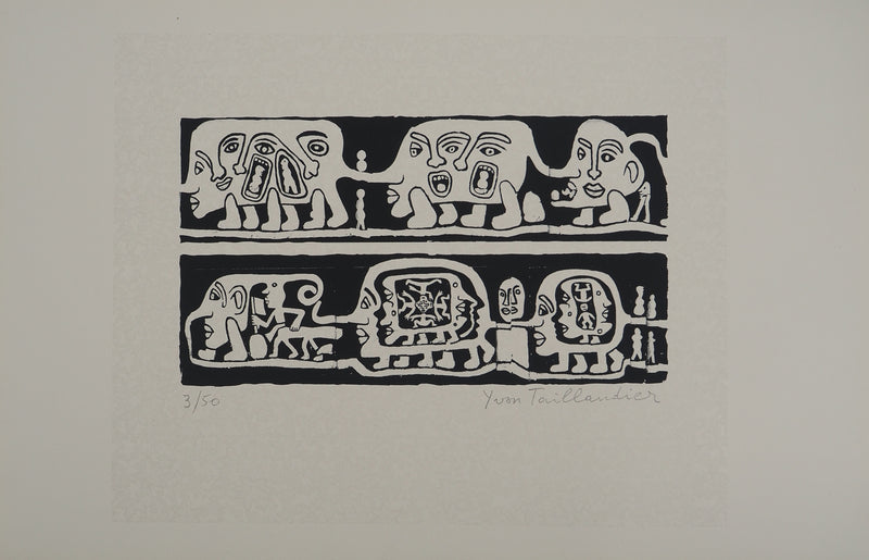 Yvon TAILLANDIER : Catitipède aux visages en noir, Sérigraphie originale (photo de détail 3) - Crédit photo : Galerie Art.Paris