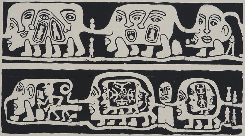 Yvon TAILLANDIER : Catitipède aux visages en noir, Sérigraphie originale (vue générale) - Crédit photo : Galerie Art.Paris