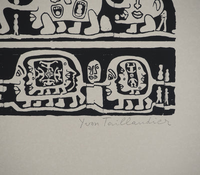 Yvon TAILLANDIER : Catitipède aux visages en noir, Sérigraphie originale (photo de détail 2) - Crédit photo : Galerie Art.Paris