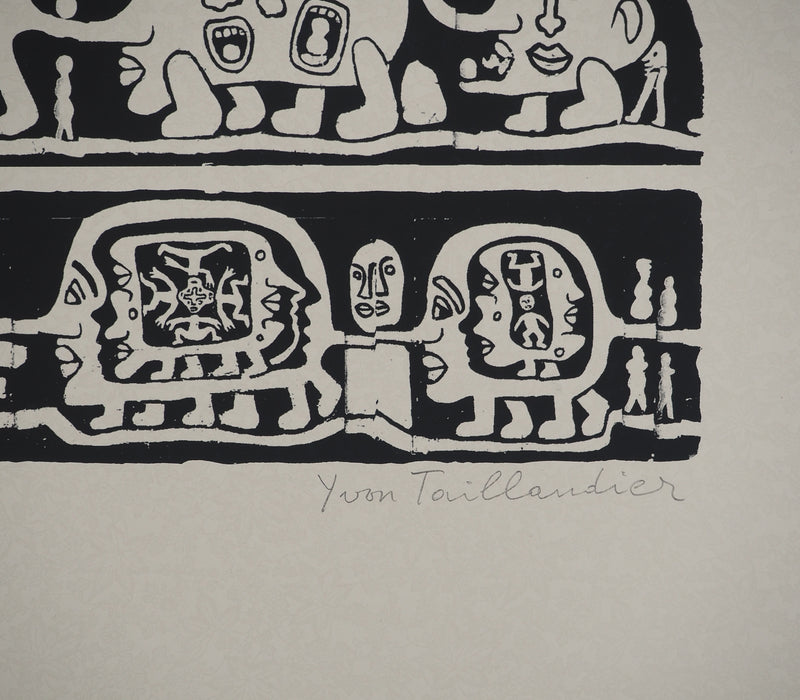 Yvon TAILLANDIER : Catitipède aux visages en noir, Sérigraphie originale (photo de détail 2) - Crédit photo : Galerie Art.Paris