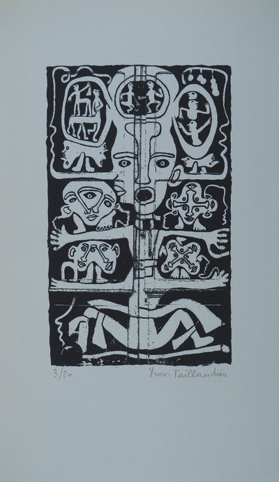 Yvon TAILLANDIER : Totem intérieur en noir, Sérigraphie originale (vue générale) - Crédit photo : Galerie Art.Paris