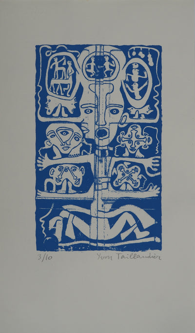 Yvon TAILLANDIER : Totem intérieur en bleu, Sérigraphie originale (vue générale) - Crédit photo : Galerie Art.Paris