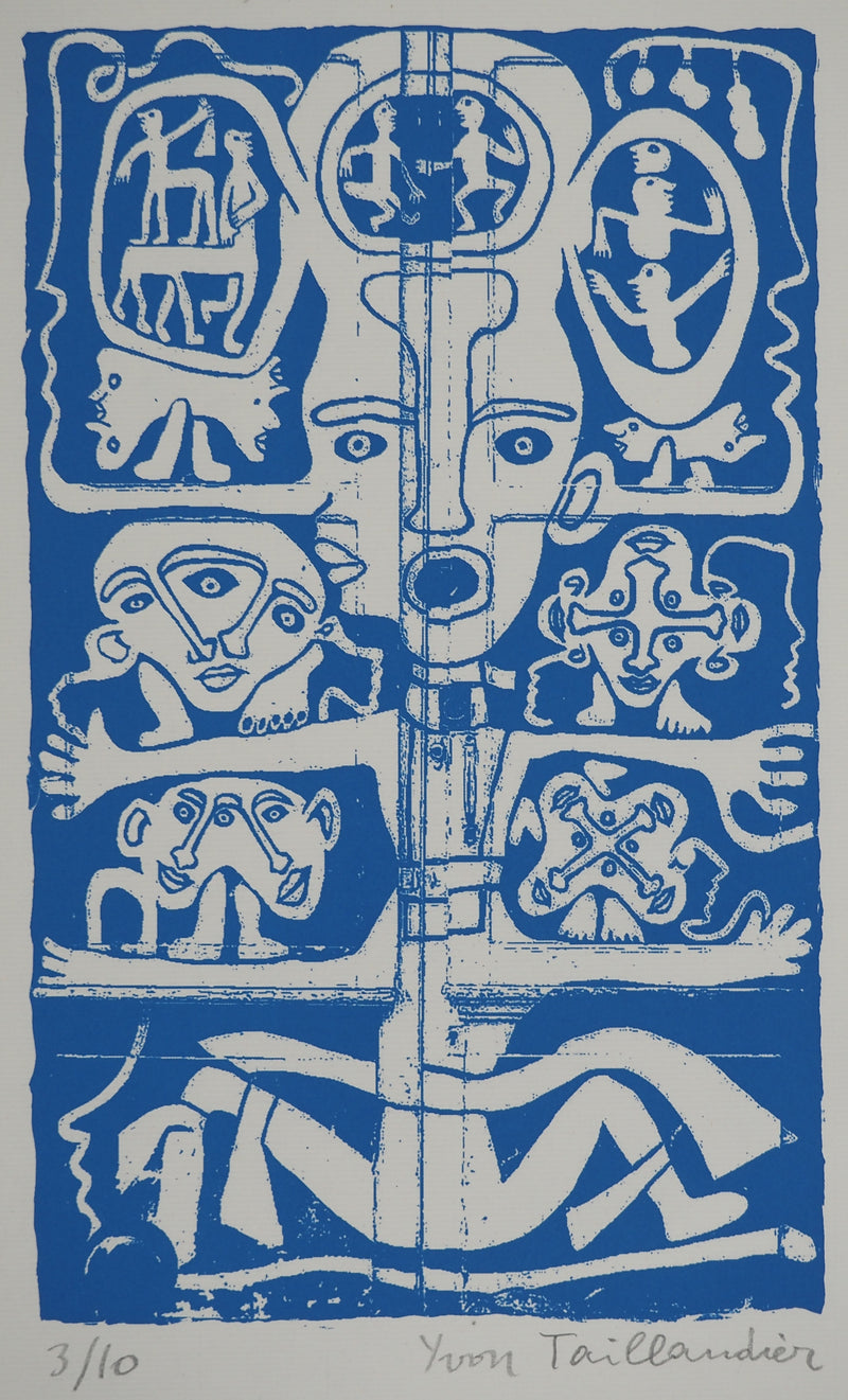 Yvon TAILLANDIER : Totem intérieur en bleu, Sérigraphie originale (photo de détail 2) - Crédit photo : Galerie Art.Paris