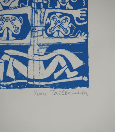 Yvon TAILLANDIER : Totem intérieur en bleu, Sérigraphie originale (photo de détail 3) - Crédit photo : Galerie Art.Paris