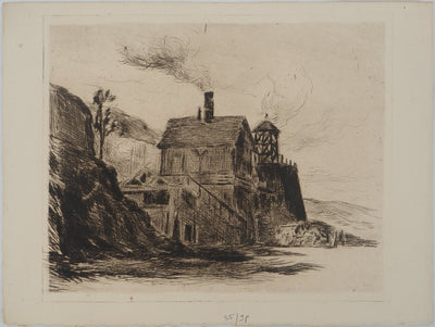 Maximilien LUCE : Maison au feu de bois, Gravure originale (vue générale) - Crédit photo : Galerie Art.Paris