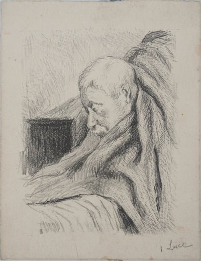 Maximilien LUCE : Vieil homme alité, Lithographie originale (vue générale) - Crédit photo : Galerie Art.Paris