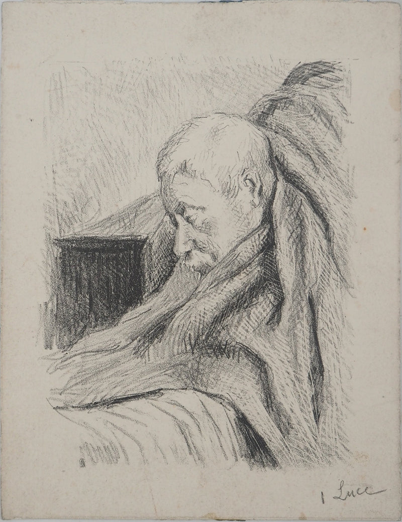 Maximilien LUCE : Vieil homme alité, Lithographie originale (vue générale) - Crédit photo : Galerie Art.Paris