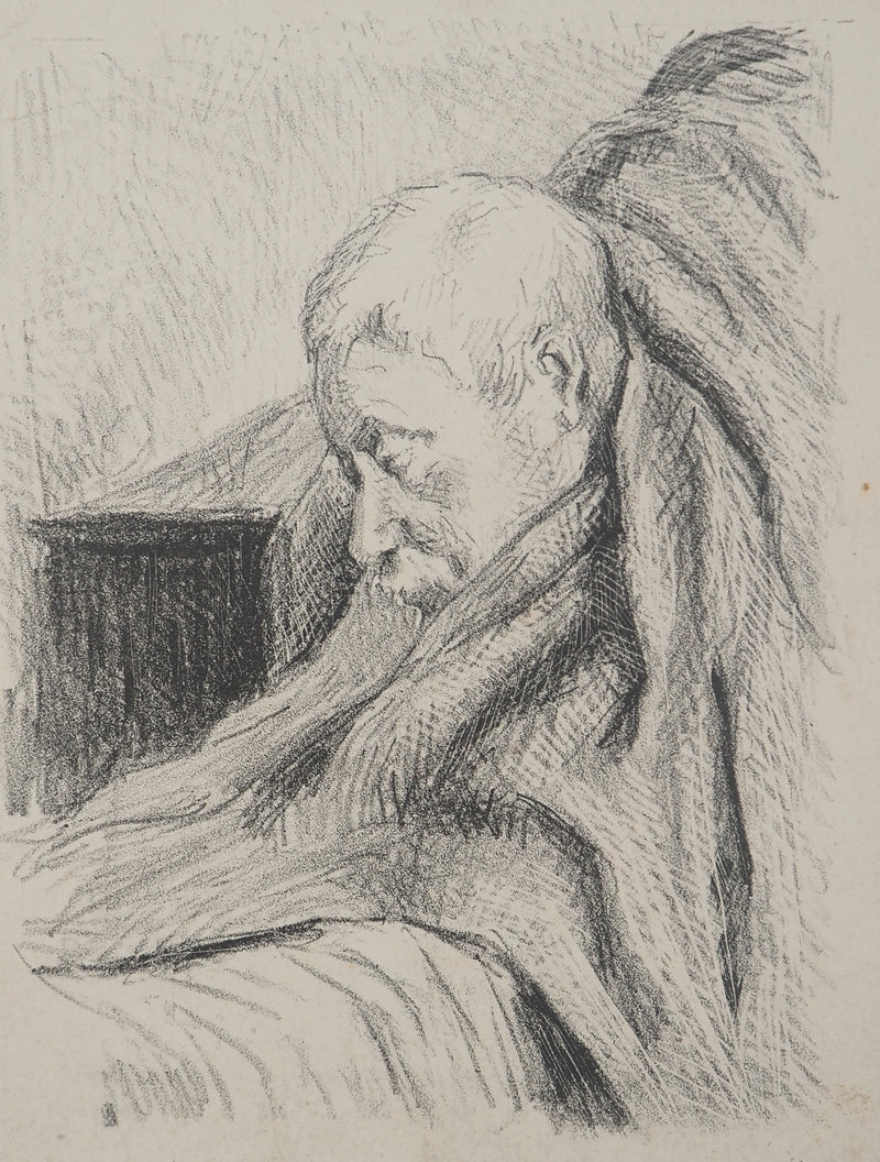 Maximilien LUCE : Vieil homme alité, Lithographie originale (photo de détail 3) - Crédit photo : Galerie Art.Paris