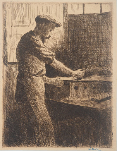 Maximilien LUCE : Imprimeur dans son atelier, Gravure originale (vue générale) - Crédit photo : Galerie Art.Paris