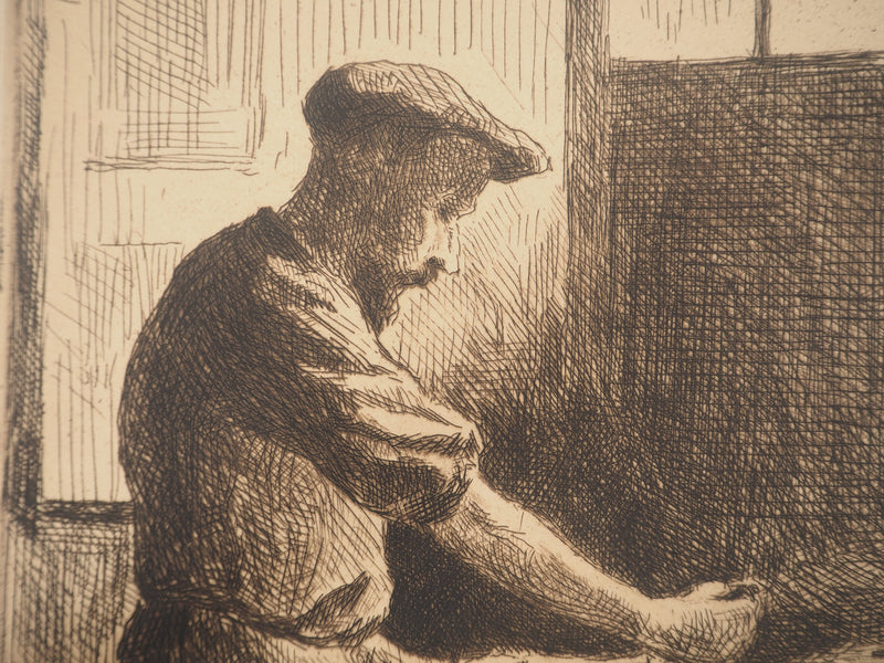 Maximilien LUCE : Imprimeur dans son atelier, Gravure originale (photo de détail 5) - Crédit photo : Galerie Art.Paris