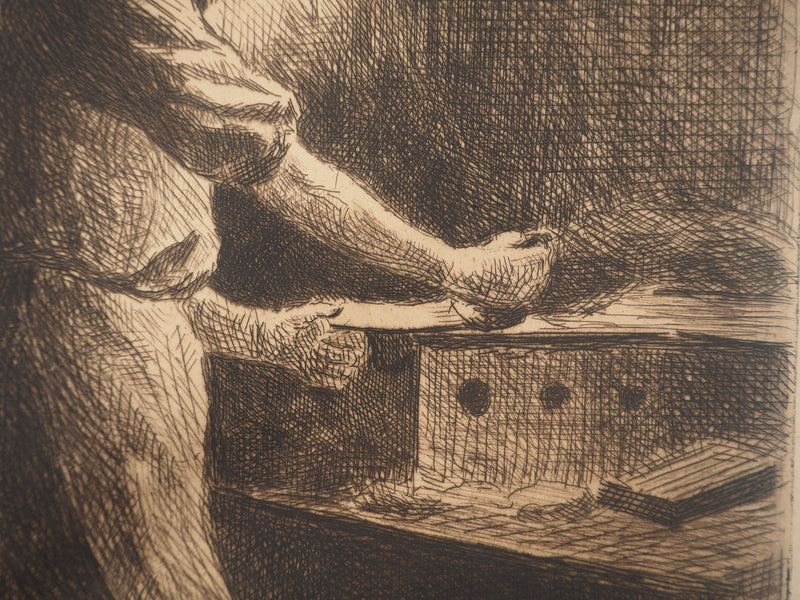 Maximilien LUCE : Imprimeur dans son atelier, Gravure originale (photo de détail 6) - Crédit photo : Galerie Art.Paris