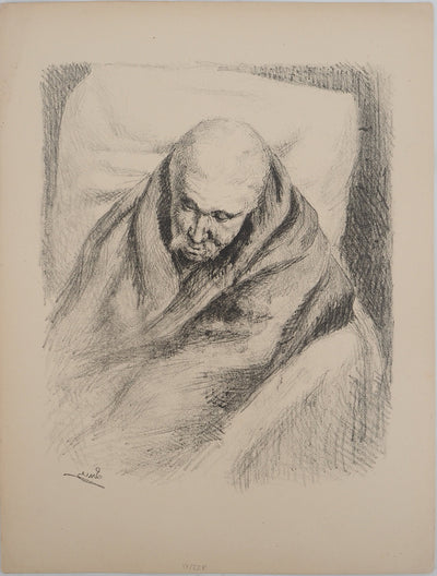 Maximilien LUCE : Vieil homme endormi, Lithographie originale (vue générale) - Crédit photo : Galerie Art.Paris