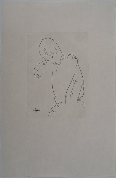 Amedeo MODIGLIANI : Portrait de rêveur, Gravure signée