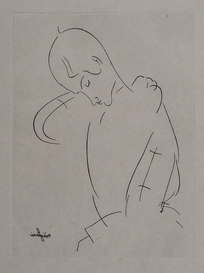 Amedeo MODIGLIANI : Portrait de rêveur, Gravure signée