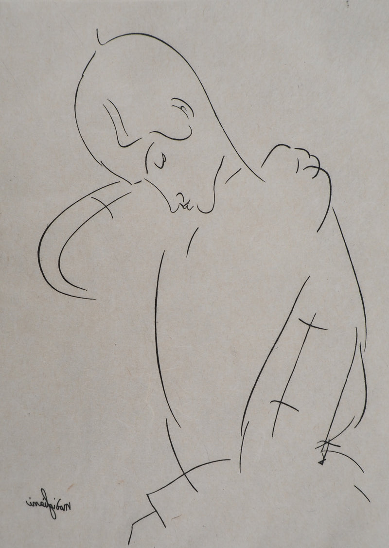 Amedeo MODIGLIANI : Portrait de rêveur, Gravure signée