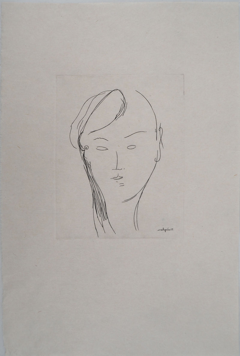 Amedeo MODIGLIANI : Portrait de femme, Gravure signée