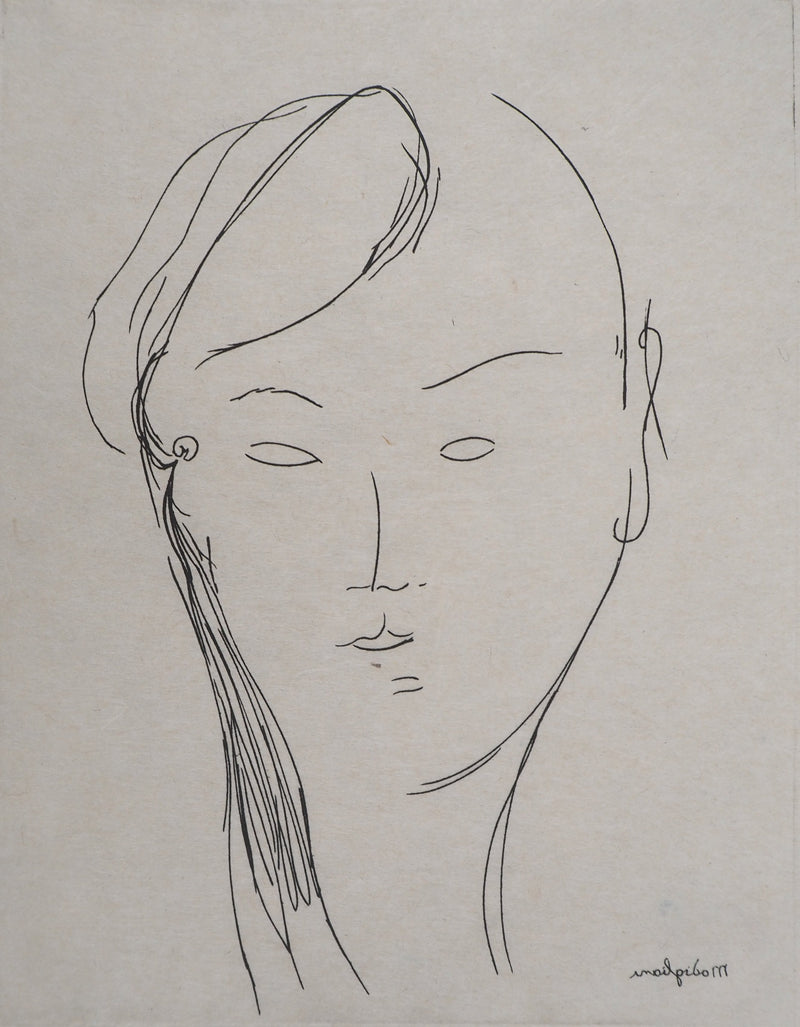 Amedeo MODIGLIANI : Portrait de femme, Gravure signée