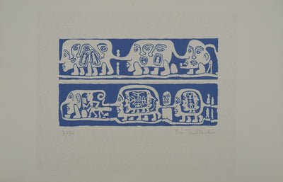 Yvon TAILLANDIER : Catitipède aux visages en bleu II, Sérigraphie originale (photo de détail 3) - Crédit photo : Galerie Art.Paris