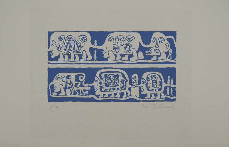 Yvon TAILLANDIER : Catitipède aux visages en bleu II, Sérigraphie originale (photo de détail 3) - Crédit photo : Galerie Art.Paris