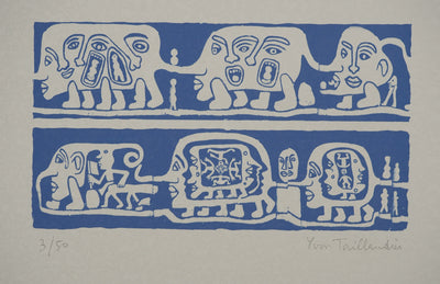 Yvon TAILLANDIER : Catitipède aux visages en bleu II, Sérigraphie originale (vue générale) - Crédit photo : Galerie Art.Paris