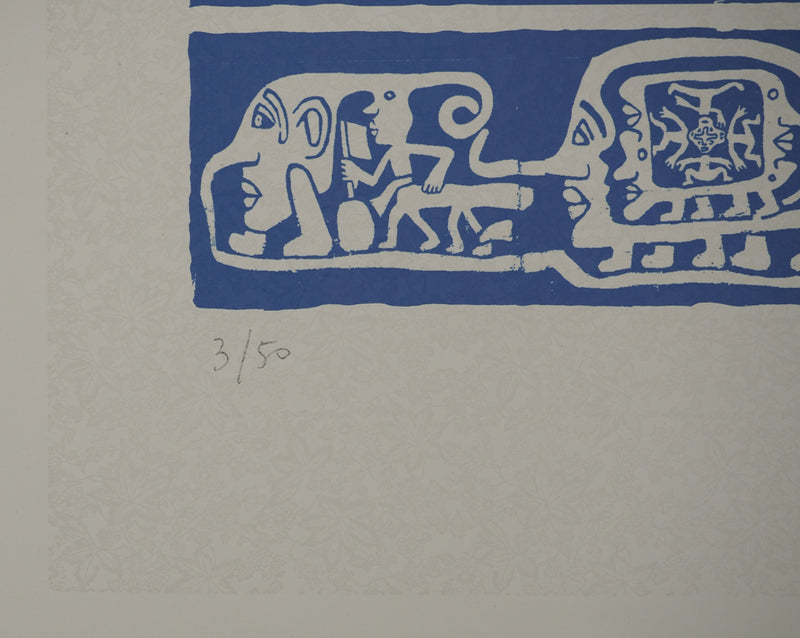 Yvon TAILLANDIER : Catitipède aux visages en bleu II, Sérigraphie originale (photo de détail 6) - Crédit photo : Galerie Art.Paris