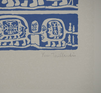 Yvon TAILLANDIER : Catitipède aux visages en bleu II, Sérigraphie originale (photo de détail 2) - Crédit photo : Galerie Art.Paris