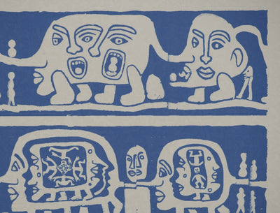 Yvon TAILLANDIER : Catitipède aux visages en bleu II, Sérigraphie originale (photo de détail 5) - Crédit photo : Galerie Art.Paris