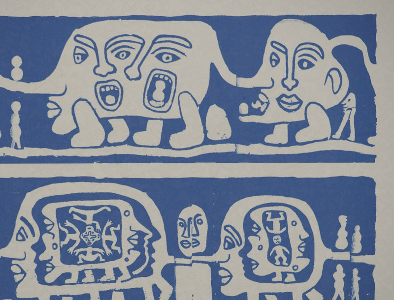 Yvon TAILLANDIER : Catitipède aux visages en bleu II, Sérigraphie originale (photo de détail 5) - Crédit photo : Galerie Art.Paris