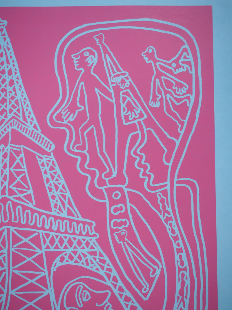 Yvon TAILLANDIER : Paris : La Tour Eiffel en rose sur bleu, Sérigraphie originale (photo de détail 4) - Crédit photo : Galerie Art.Paris