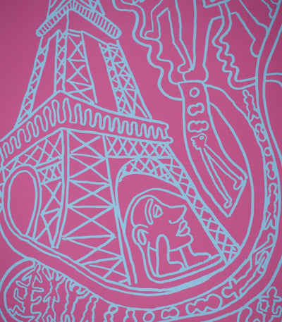 Yvon TAILLANDIER : Paris : La Tour Eiffel en rose sur bleu, Sérigraphie originale (photo de détail 5) - Crédit photo : Galerie Art.Paris