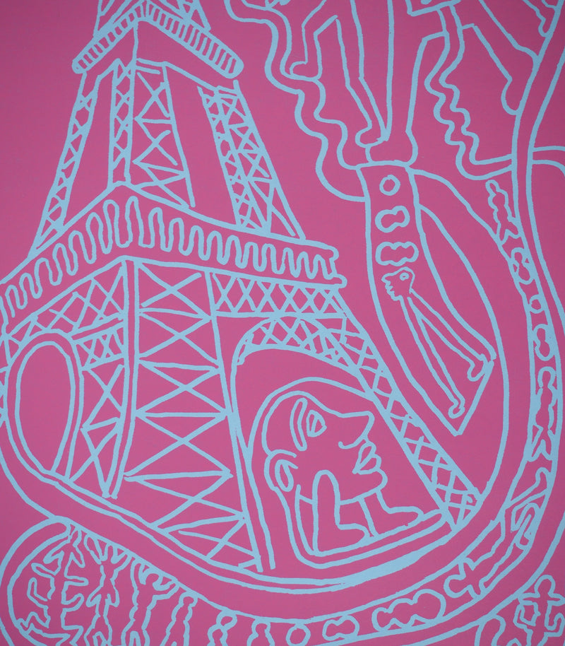 Yvon TAILLANDIER : Paris : La Tour Eiffel en rose sur bleu, Sérigraphie originale (photo de détail 5) - Crédit photo : Galerie Art.Paris