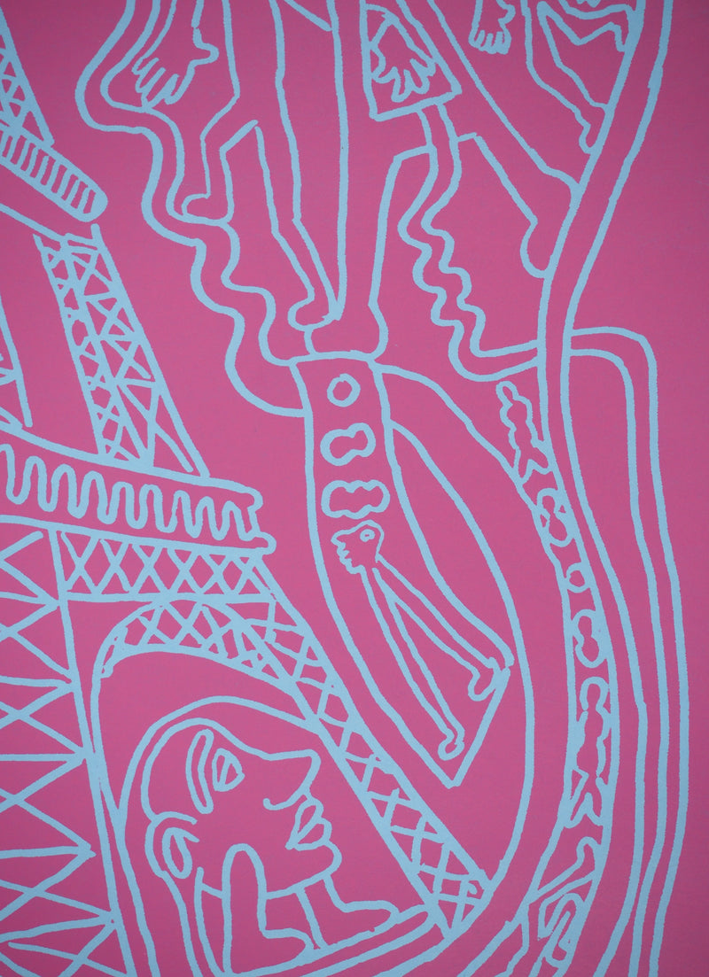 Yvon TAILLANDIER : Paris : La Tour Eiffel en rose sur bleu, Sérigraphie originale (photo de détail 6) - Crédit photo : Galerie Art.Paris