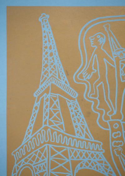 Yvon TAILLANDIER : Paris : La Tour Eiffel en doré sur bleu, Sérigraphie originale (photo de détail 6) - Crédit photo : Galerie Art.Paris