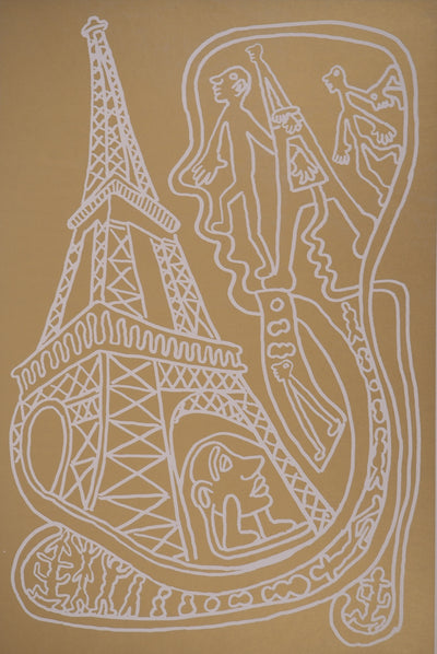 Yvon TAILLANDIER : Paris : La Tour Eiffel en doré sur blanc, Sérigraphie originale (photo de détail 2) - Crédit photo : Galerie Art.Paris