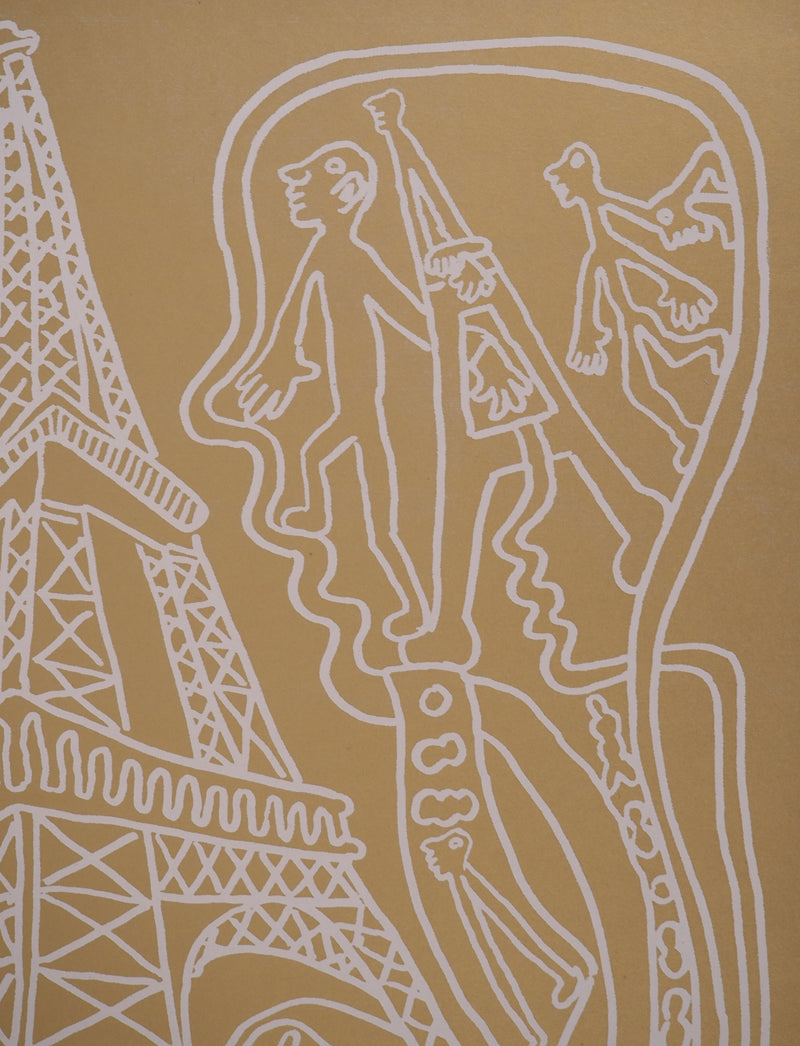 Yvon TAILLANDIER : Paris : La Tour Eiffel en doré sur blanc, Sérigraphie originale (photo de détail 3) - Crédit photo : Galerie Art.Paris