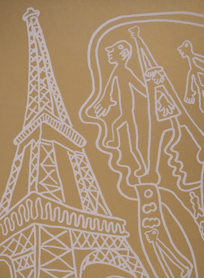 Yvon TAILLANDIER : Paris : La Tour Eiffel en doré sur blanc, Sérigraphie originale (photo de détail 6) - Crédit photo : Galerie Art.Paris