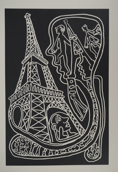 Yvon TAILLANDIER : Paris : La Tour Eiffel en noir sur blanc, Sérigraphie originale (vue générale) - Crédit photo : Galerie Art.Paris