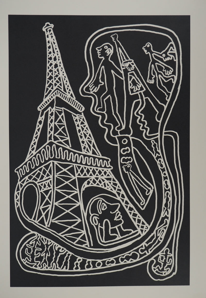 Yvon TAILLANDIER : Paris : La Tour Eiffel en noir sur blanc, Sérigraphie originale (vue générale) - Crédit photo : Galerie Art.Paris
