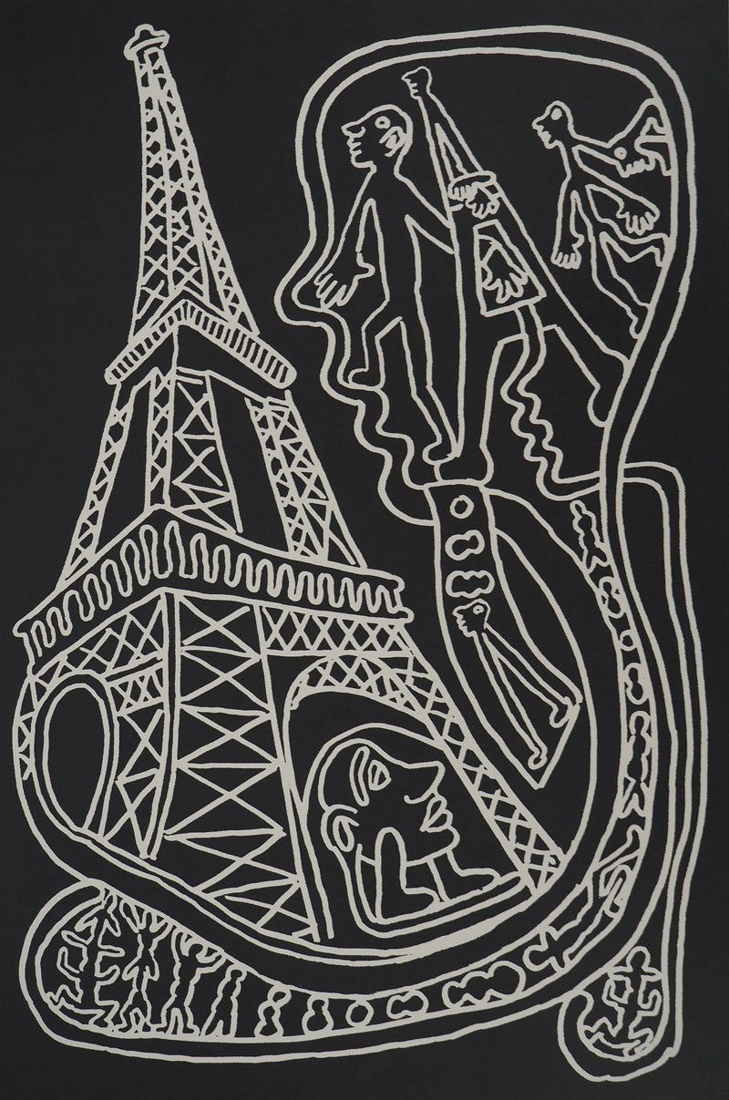 Yvon TAILLANDIER : Paris : La Tour Eiffel en noir sur blanc, Sérigraphie originale (photo de détail 2) - Crédit photo : Galerie Art.Paris