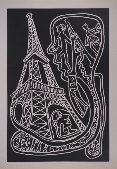 Yvon TAILLANDIER : Paris : La Tour Eiffel en noir sur gris, Sérigraphie originale (vue générale) - Crédit photo : Galerie Art.Paris
