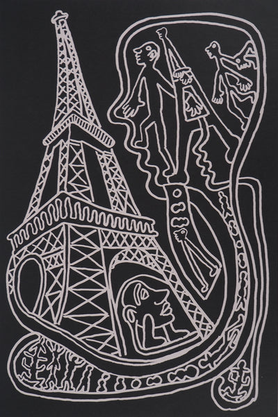 Yvon TAILLANDIER : Paris : La Tour Eiffel en noir sur gris, Sérigraphie originale (photo de détail 2) - Crédit photo : Galerie Art.Paris
